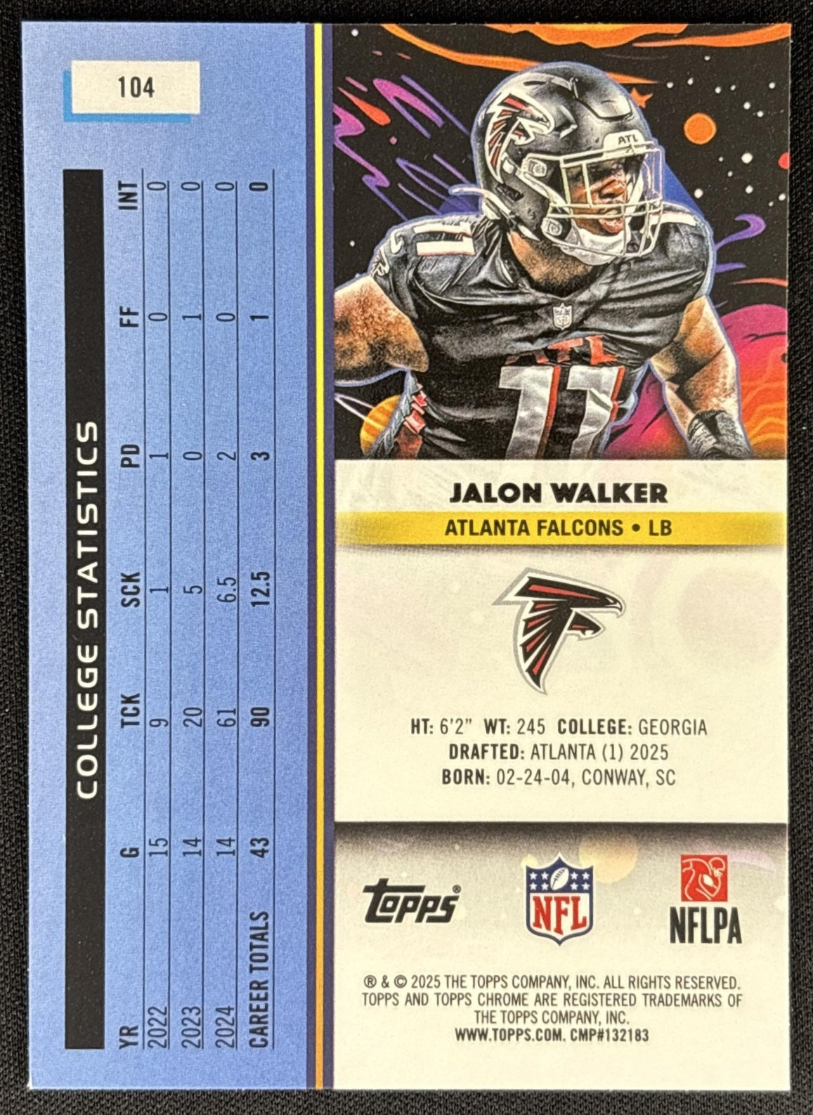 Jalon Walker 2025 Topps Cosmic Chrome Falcons