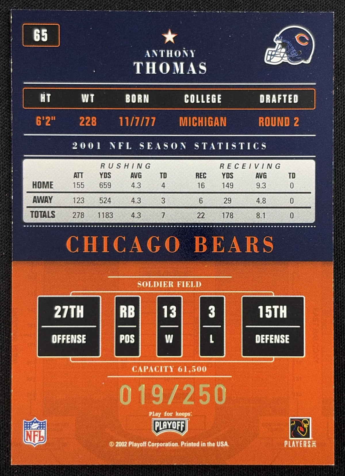 Anthony Thomas 2002 Playoff Contenders Championship Ticket /250 Bears