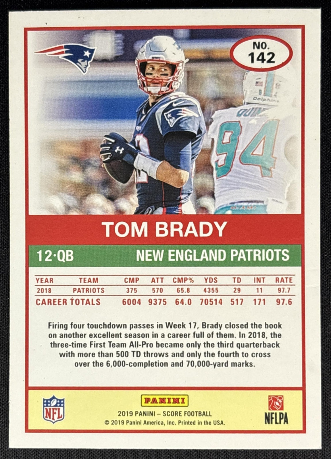 Tom Brady 2019 Panini Score Patriots Sports Trading Cards