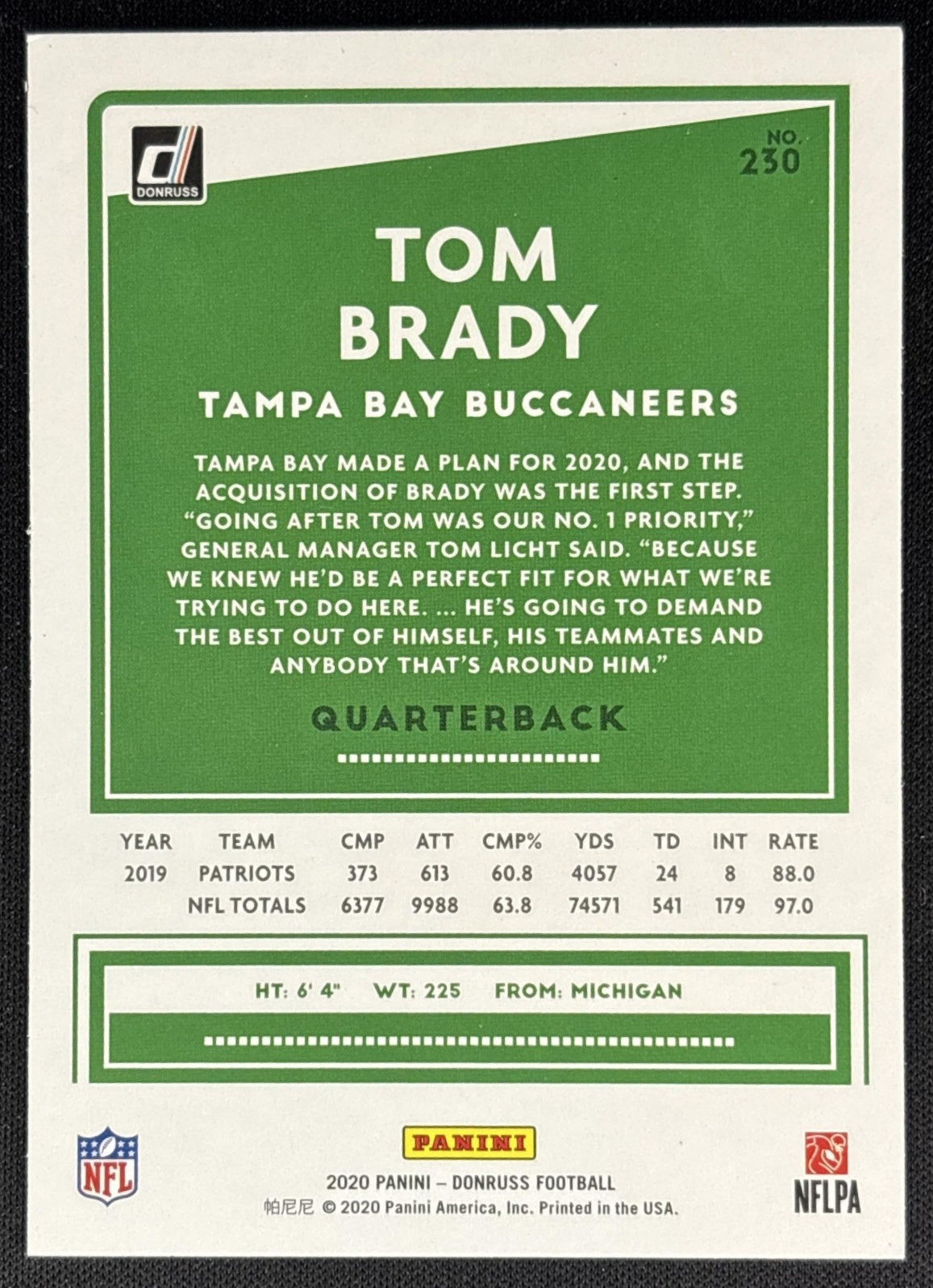 Tom Brady 2020 Panini Donruss Buccaneers Sports Trading Cards