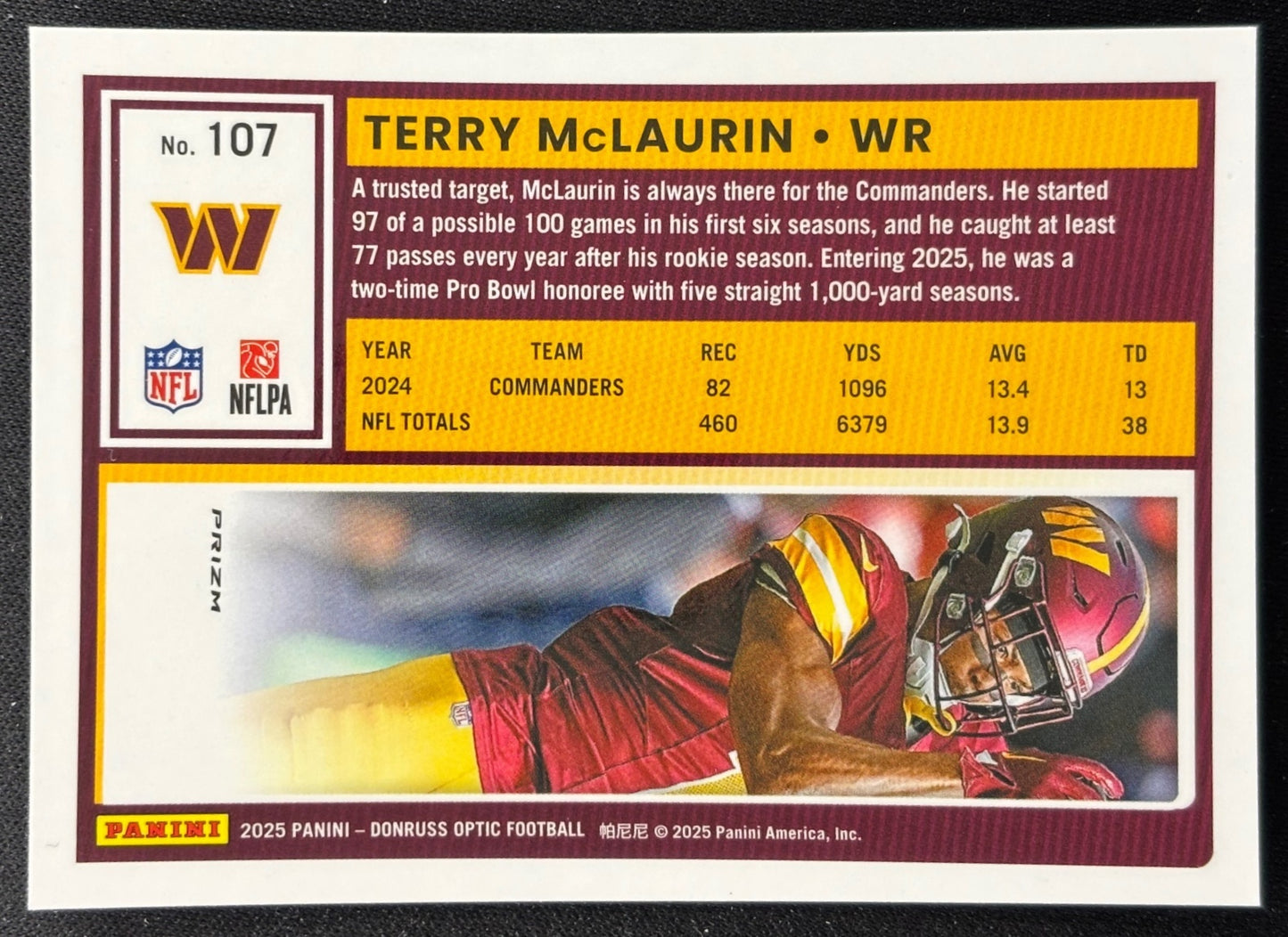 Terry McLaurin 2025 Panini Donruss Optic Holo Prizm Commanders