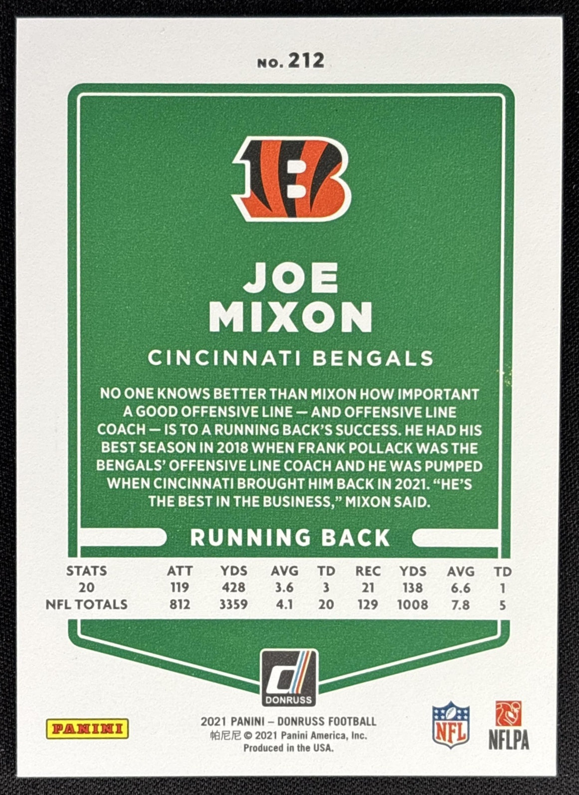 Joe Mixon 2021 Panini Donruss Press Proof Premium Bengals