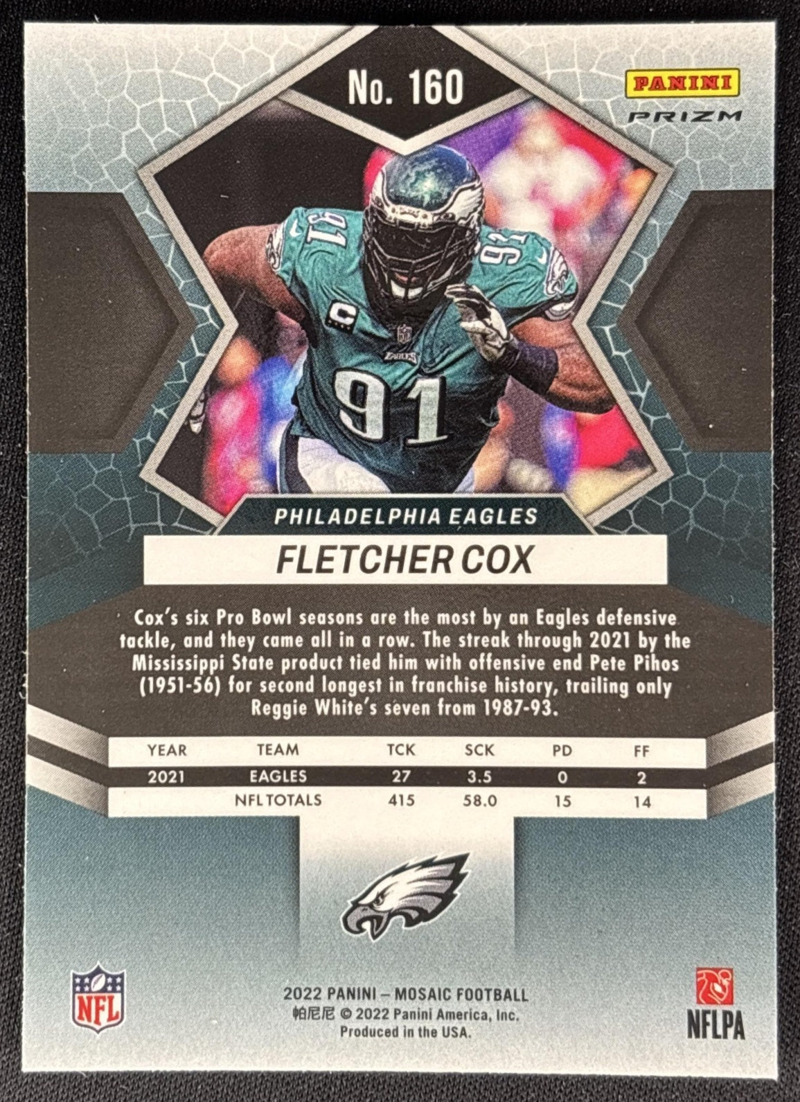 Fletcher Cox 2022 Panini Mosaic Camo Pink Eagles Sports Trading Cards
