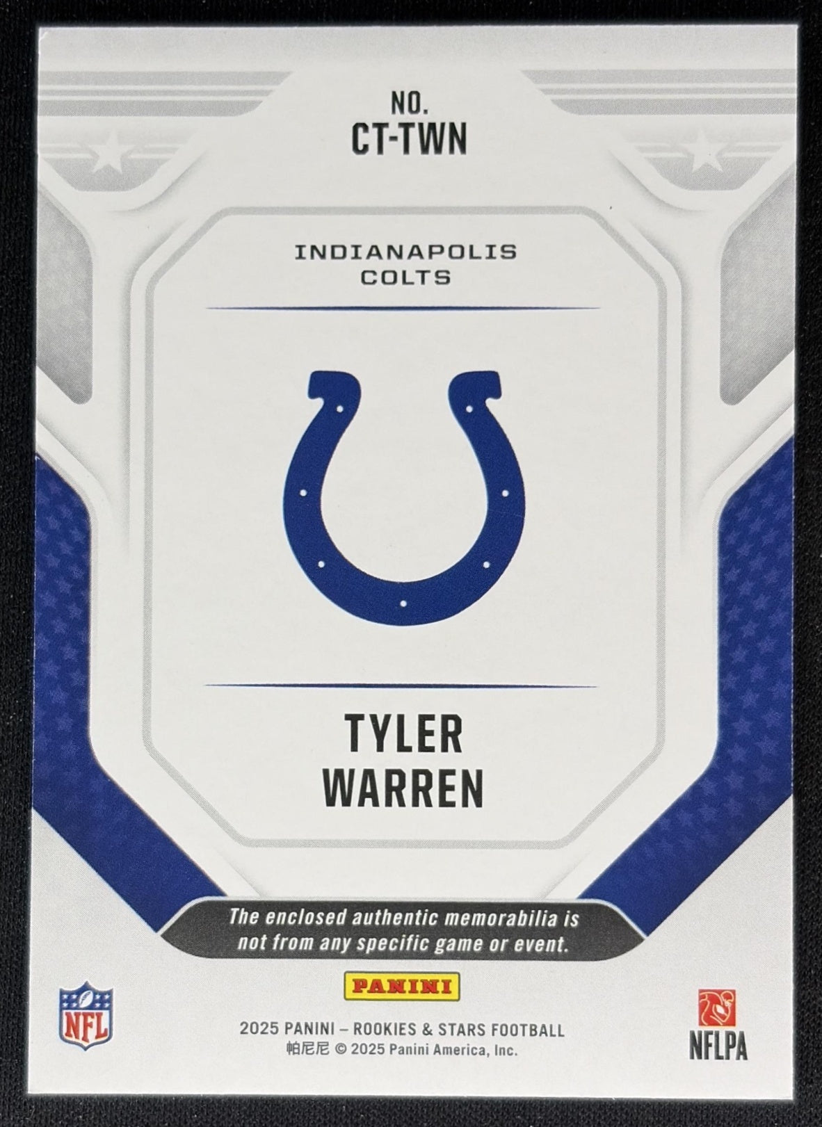 Tyler Warren 2025 Panini Rookies & Stars Cross Training Colts Sports Trading Cards