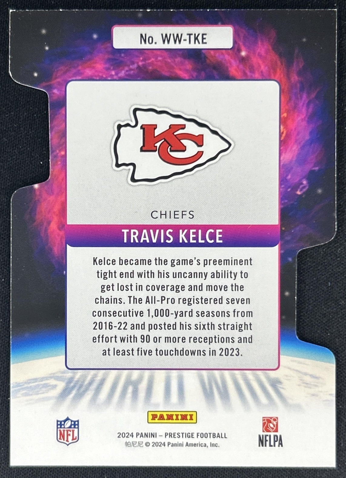 Travis Kelce 2024 Panini Prestige World Wide Chiefs back