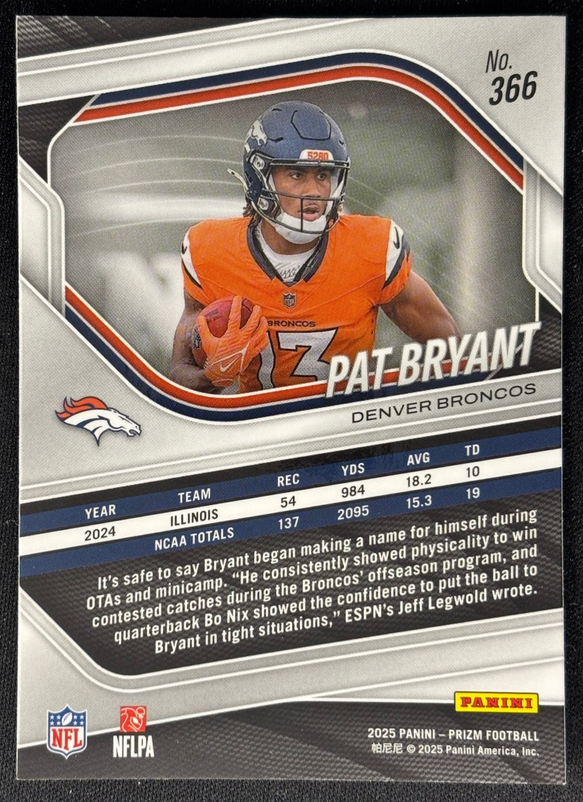 Pat Bryant 2025 Prizm Broncos Sports Trading Card
