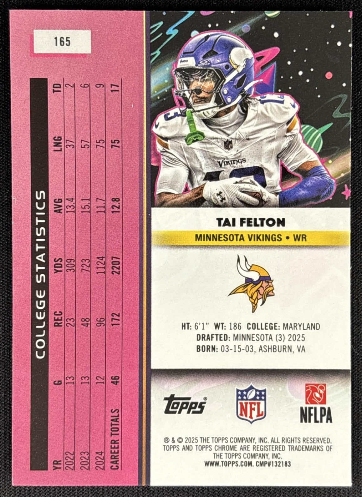 Tai Felton 2025 Topps Cosmic Chrome Vikings