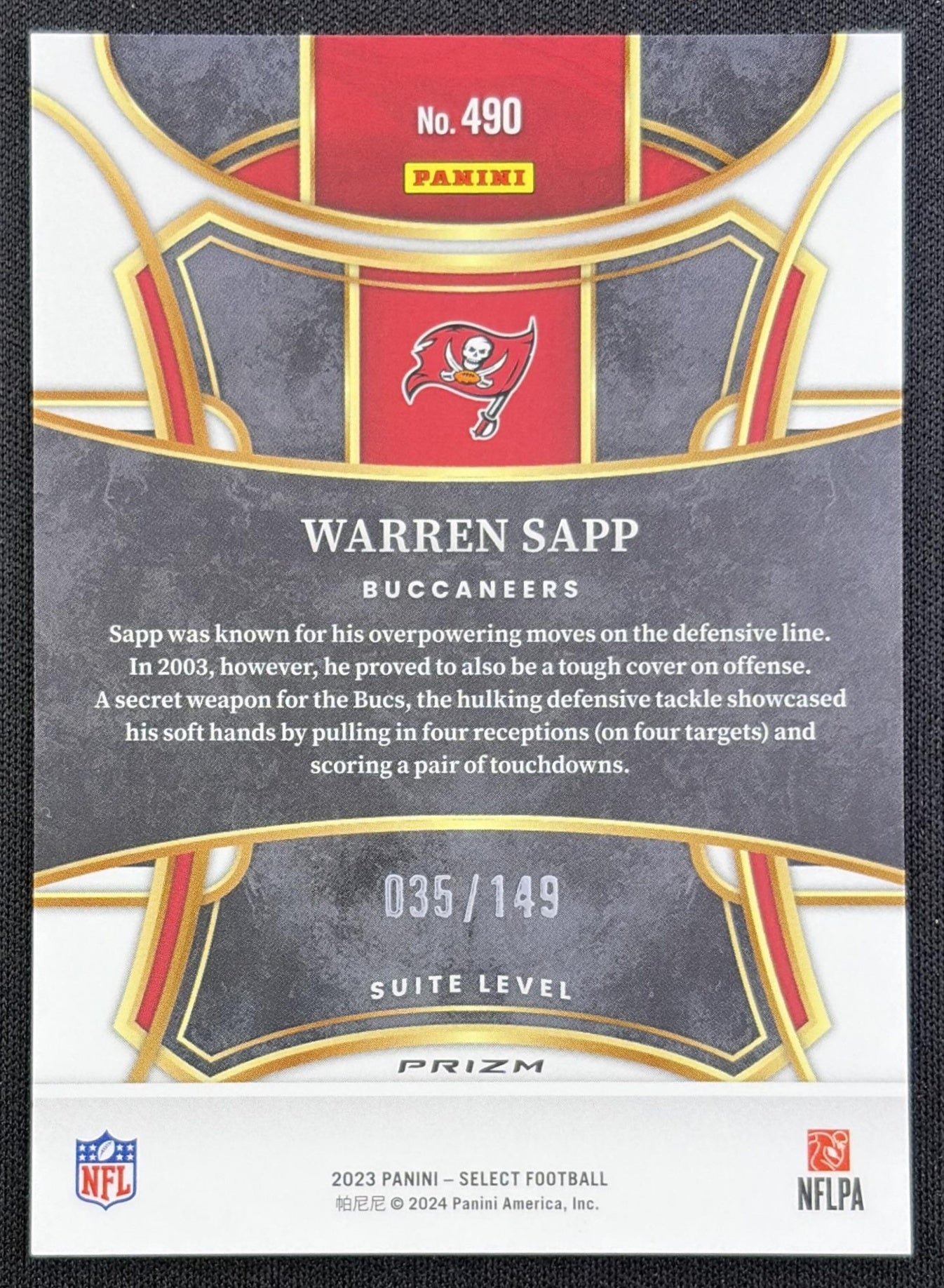 Warren Sapp 2023 Panini Select Tri Color Prizms /149 Buccaneers