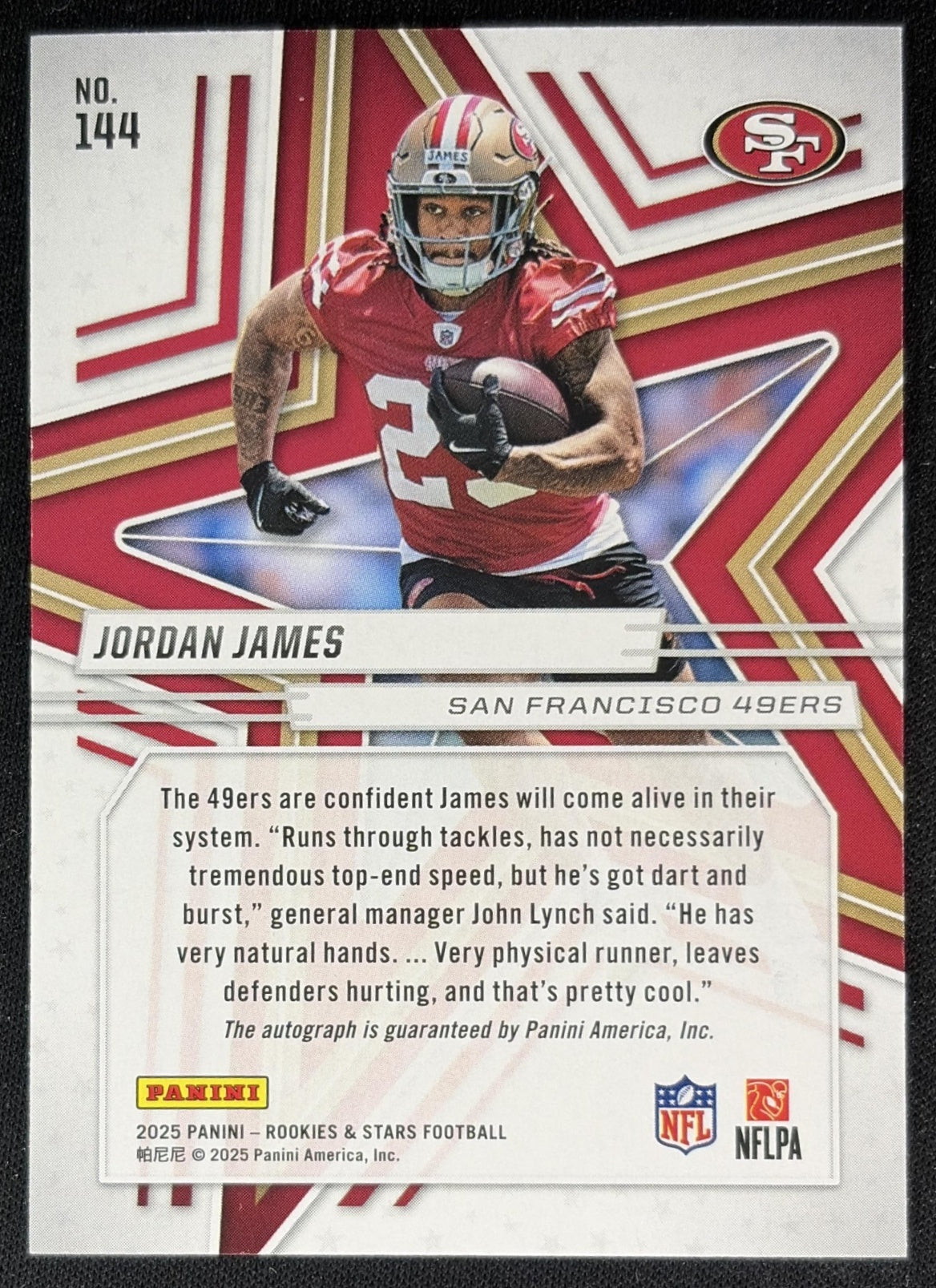 Jordan James 2025 Panini Rookies & Stars Signatures 49ers Sports Trading Cards