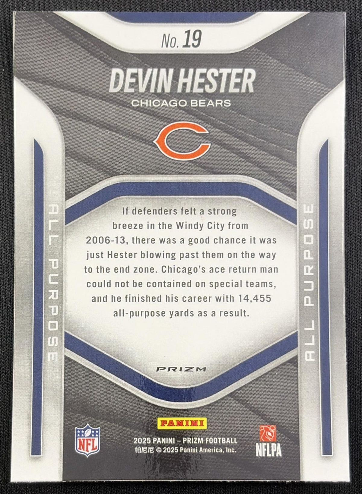 Devin Hester 2025 Panini Prizm All Purpose No Huddle Bears Chicago Bears