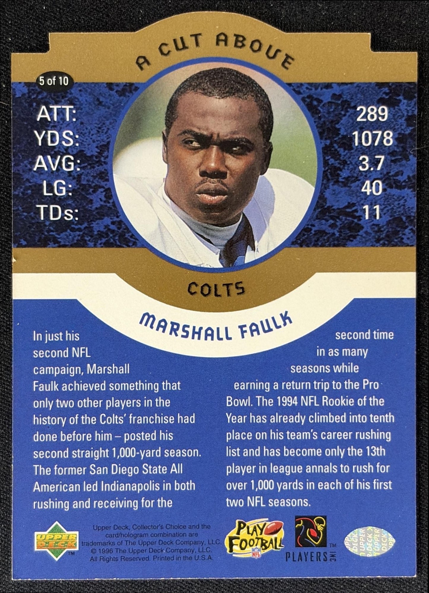 Marshall Faulk 1996 Upper Deck Collector's Choice A Cut Above Colts