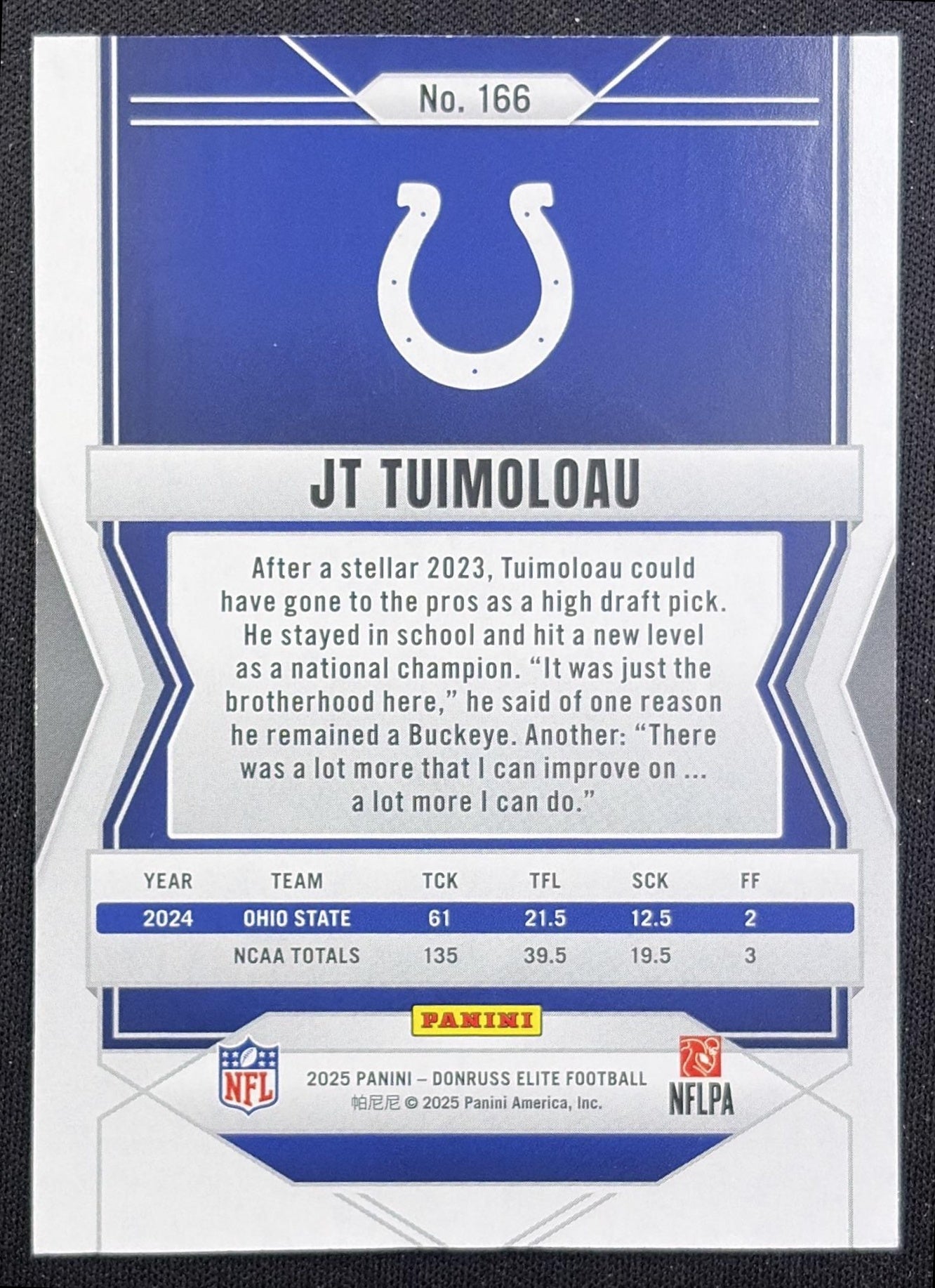 JT Tuimoloau 2025 Panini Donruss Elite Rookies Orange /199 Colts Indianapolis Colts back
