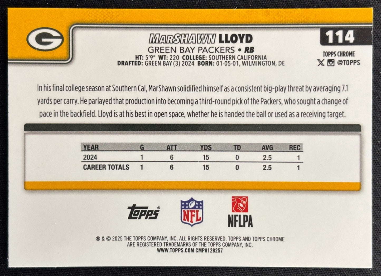 MarShawn Lloyd 2025 Topps Chrome RayWave Refractor Packers Sports Trading Cards