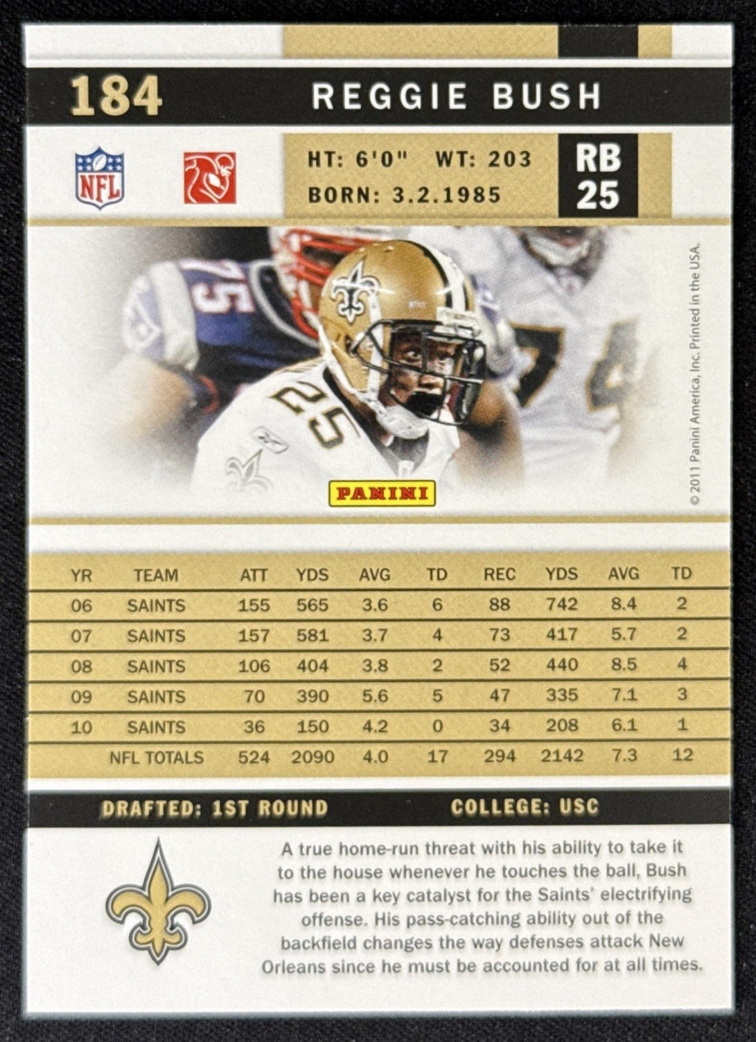 Reggie Bush 2011 Panini Score Saints Sports Trading Card