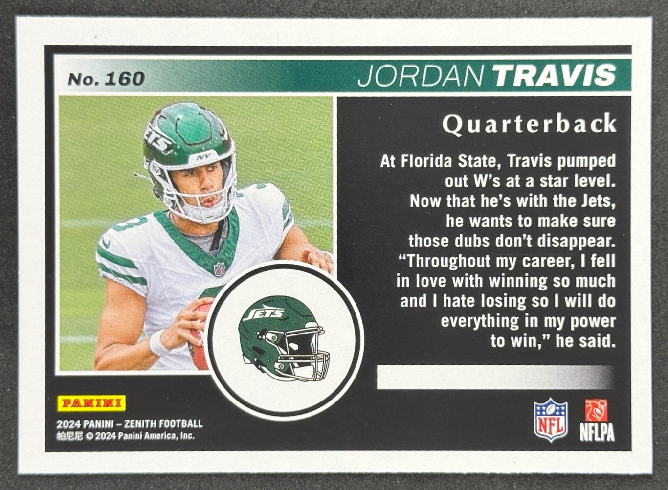 Jordan Travis 2024 Zenith Rookie Jets Sports Trading Card
