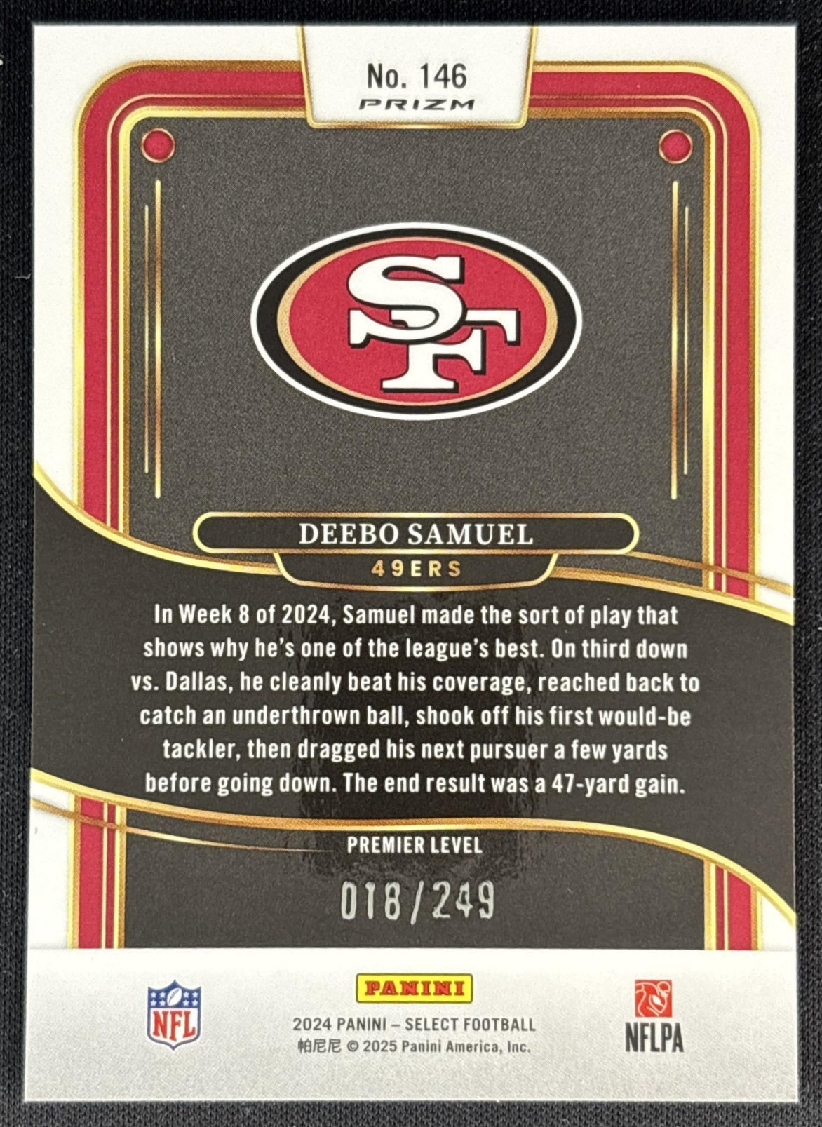 Deebo Samuel 2024 Panini Select Premier Tri-Color Prizm /249 49ers back