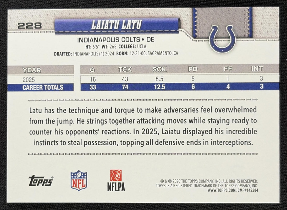 Laiatu Latu 2026 Topps Diamante Foil Colts