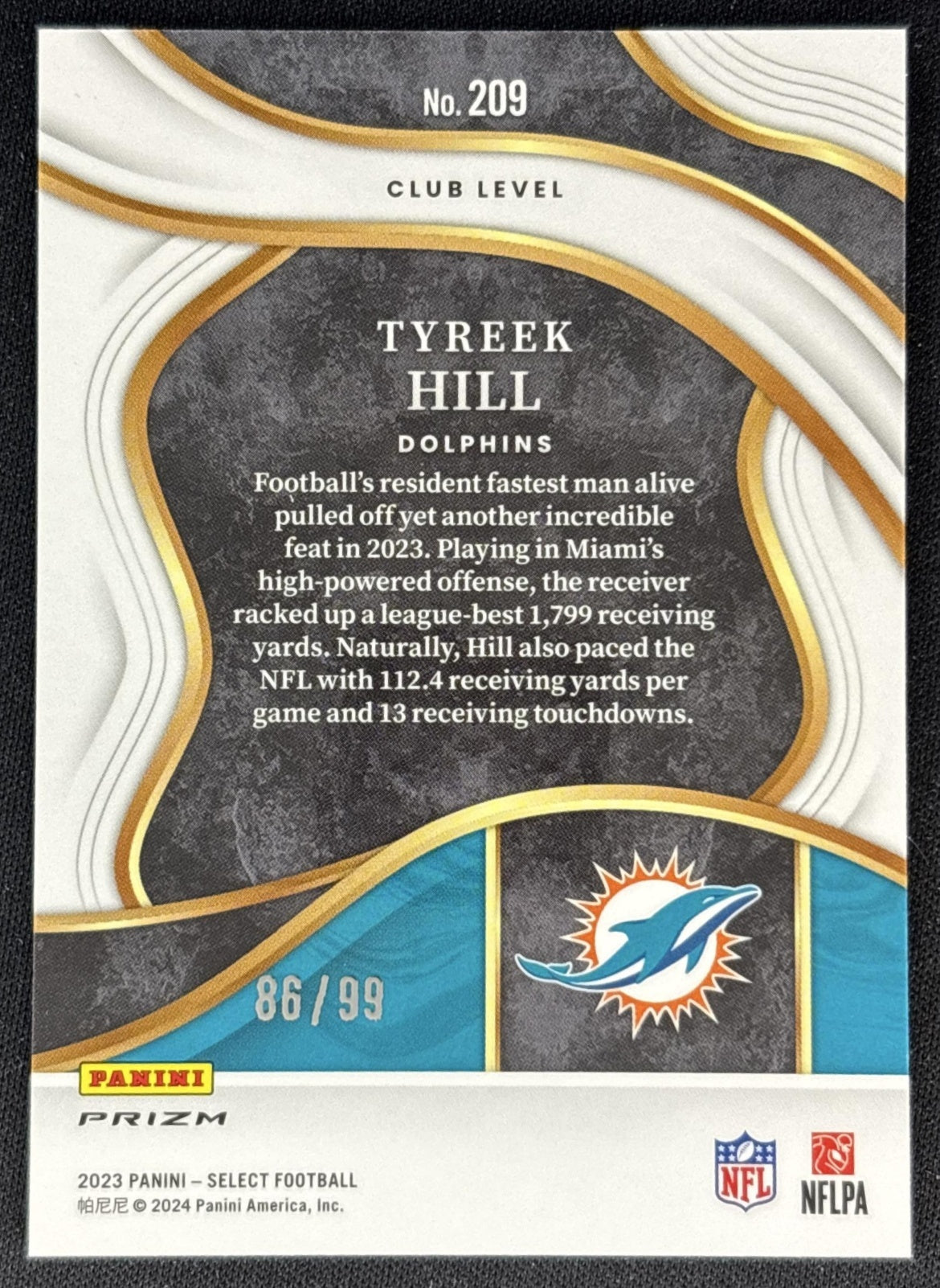 Tyreek Hill 2023 Panini Select Blue Prizms /99 Dolphins back