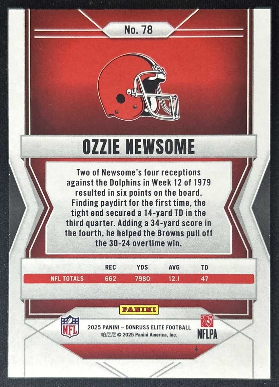 Ozzie Newsome 2025 Panini Donruss Elite Aspirations Lime Green /999 Browns back
