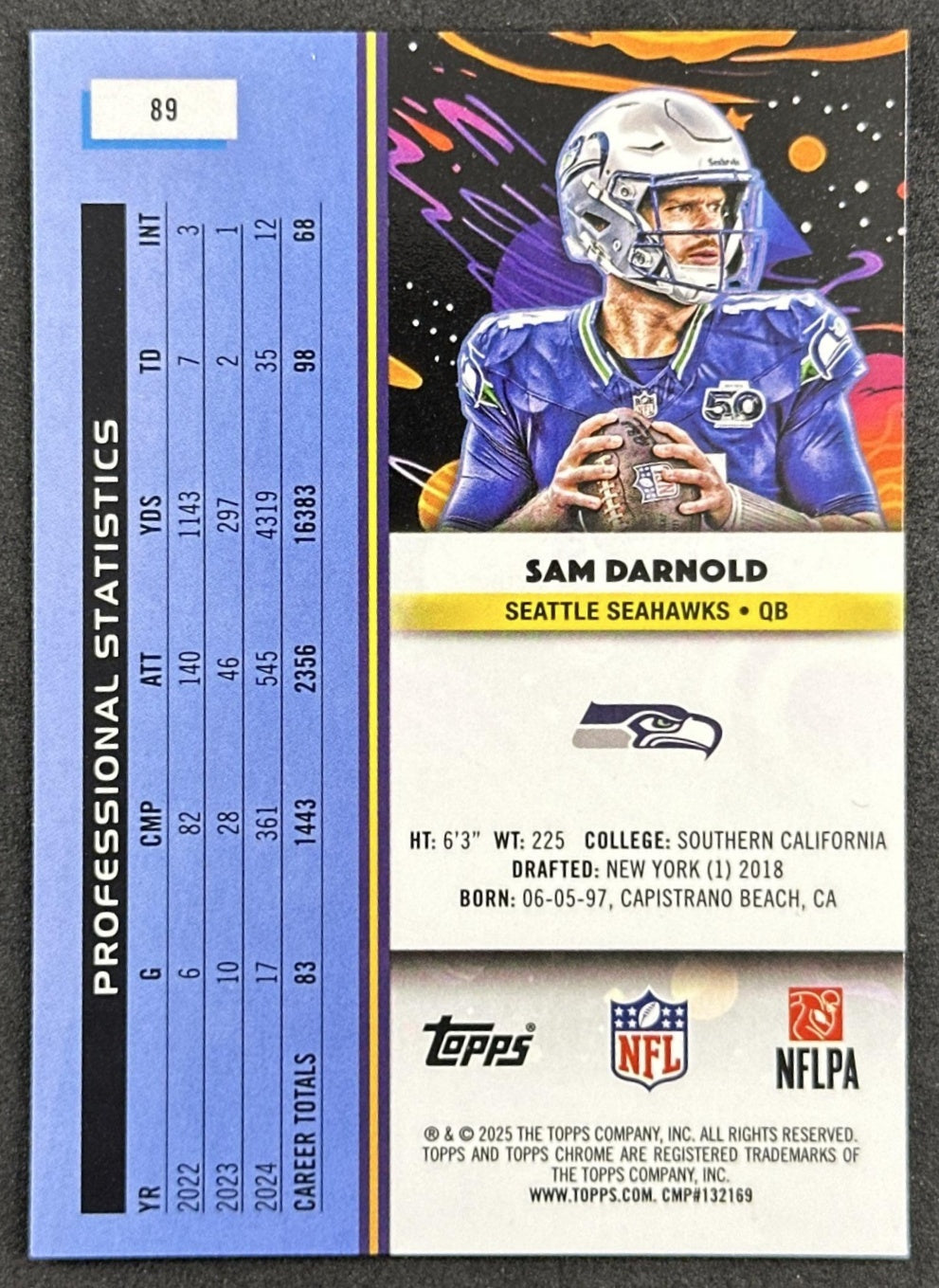 Sam Darnold 2025 Topps Cosmic Chrome Seahawks back