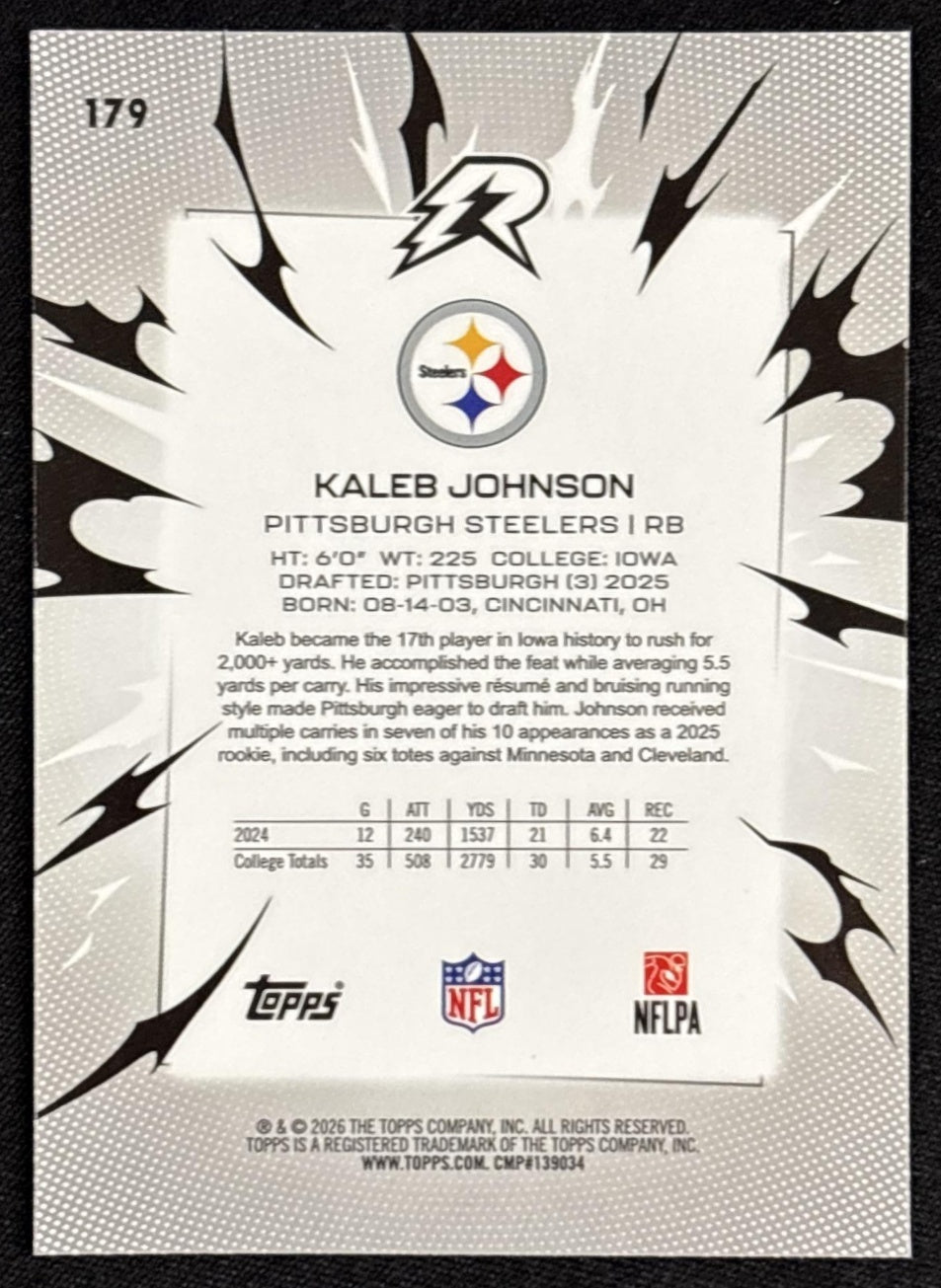 Kaleb Johnson 2025 Topps Resurgence Steelers