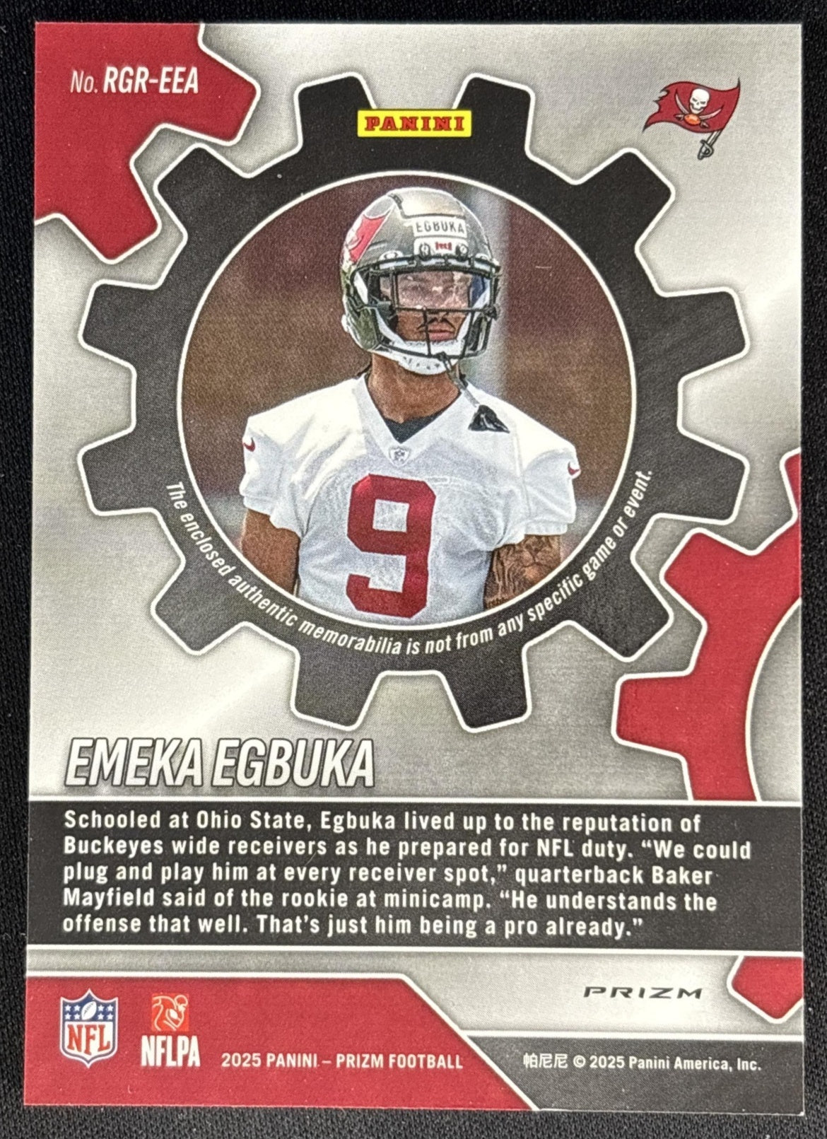 Emeka Egbuka 2025 Panini Prizm Rookie Gear Neon Green Pulsar Buccaneers back
