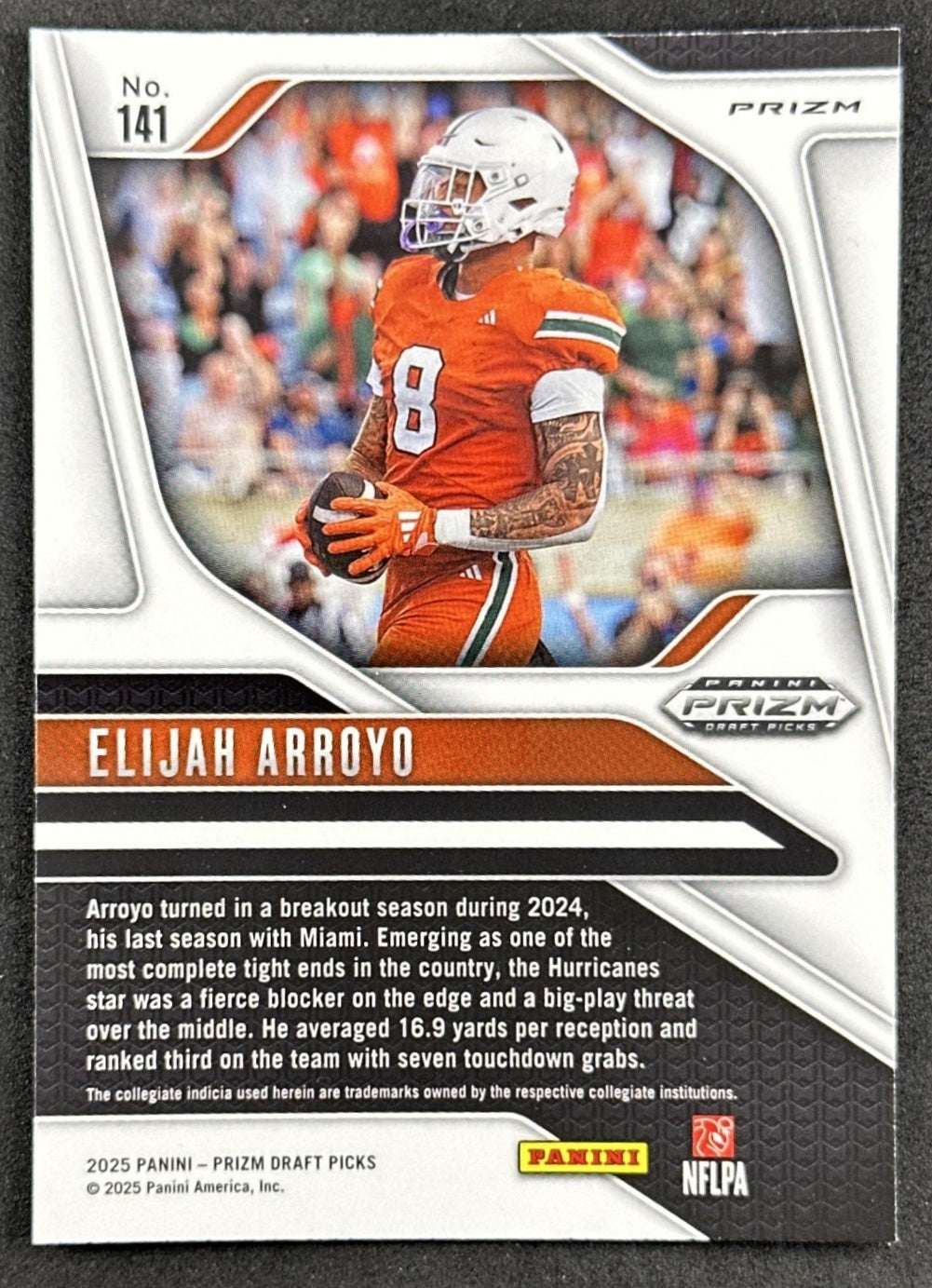 Elijah Arroyo 2025 Panini Prizm Draft Picks Silver Hurricanes Seahawks Sports Trading Cards