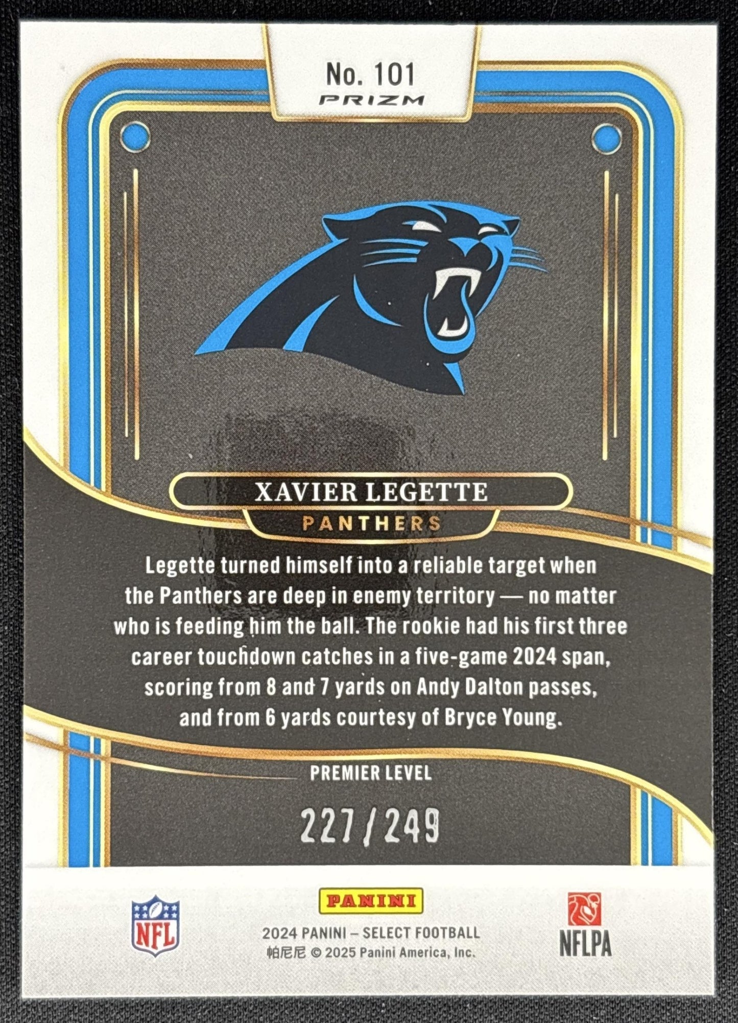 Xavier Legette 2024 Panini Select Premier Red Prizm Shock /249 Panthers