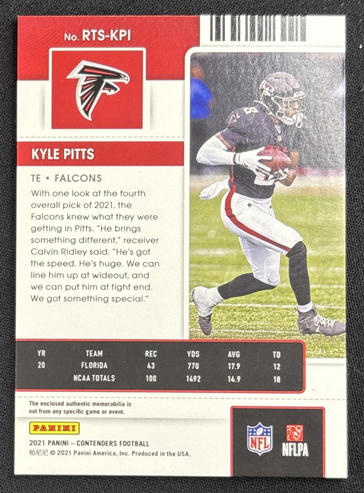 Kyle Pitts 2021 Panini Contenders Rookie Ticket Swatches Falcons