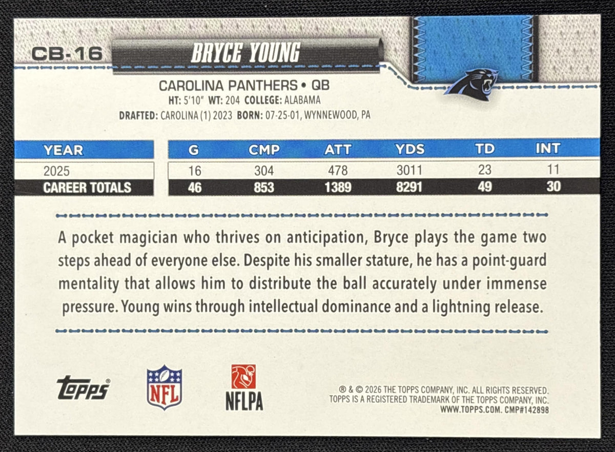 Bryce Young 2026 Topps Companion Card Panthers Carolina Panthers