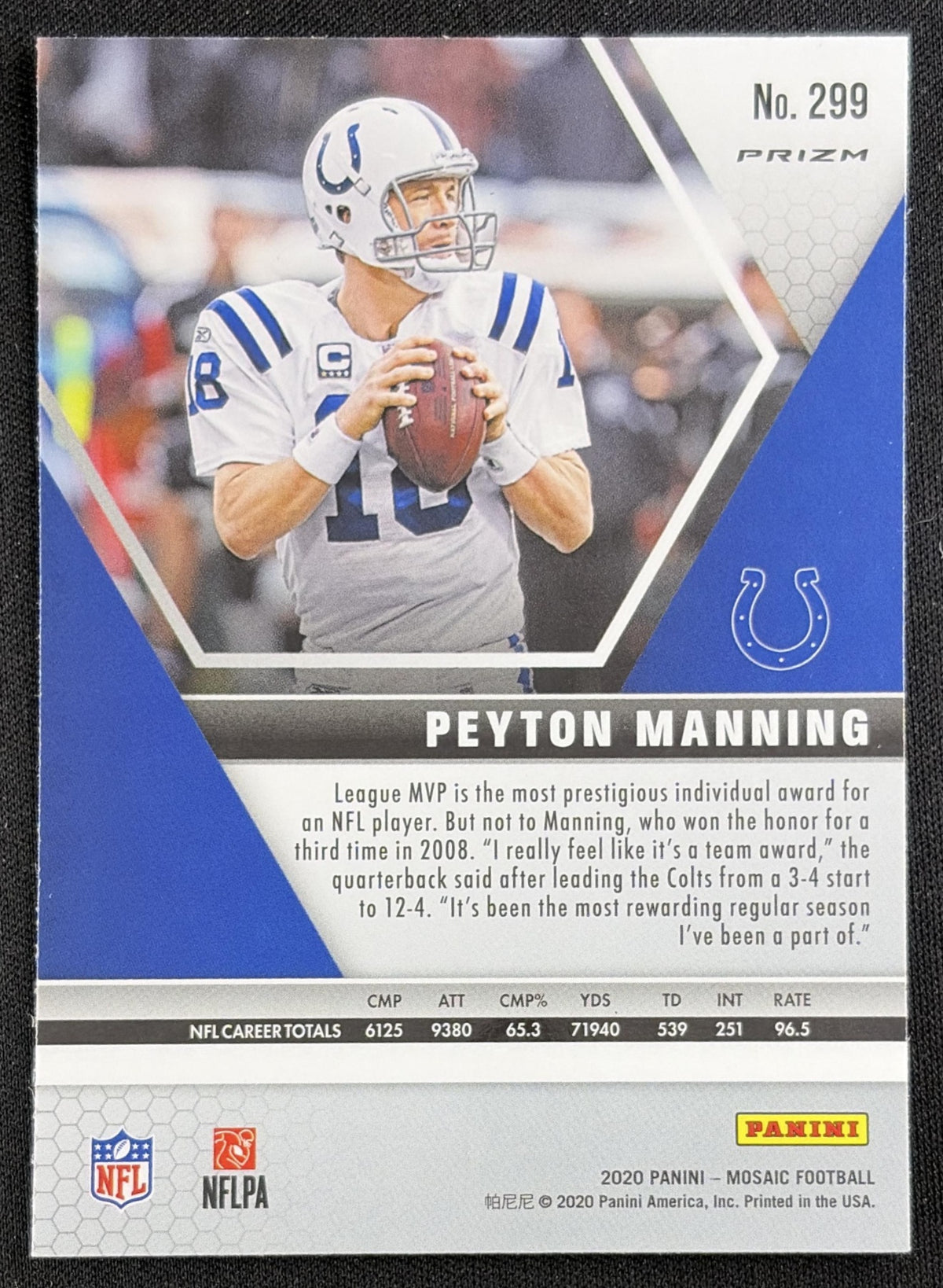 Peyton Manning 2020 Panini Mosaic Prizm Colts