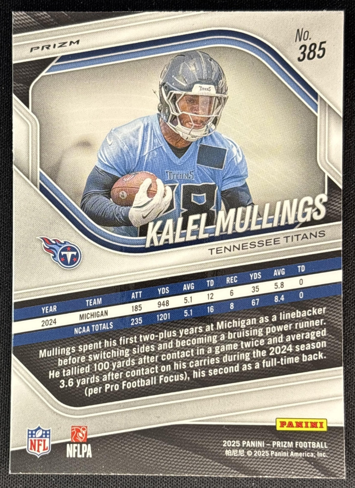 Kalel Mullings 2025 Panini Prizm Neon Green Pulsar Titans - Tennessee Titans