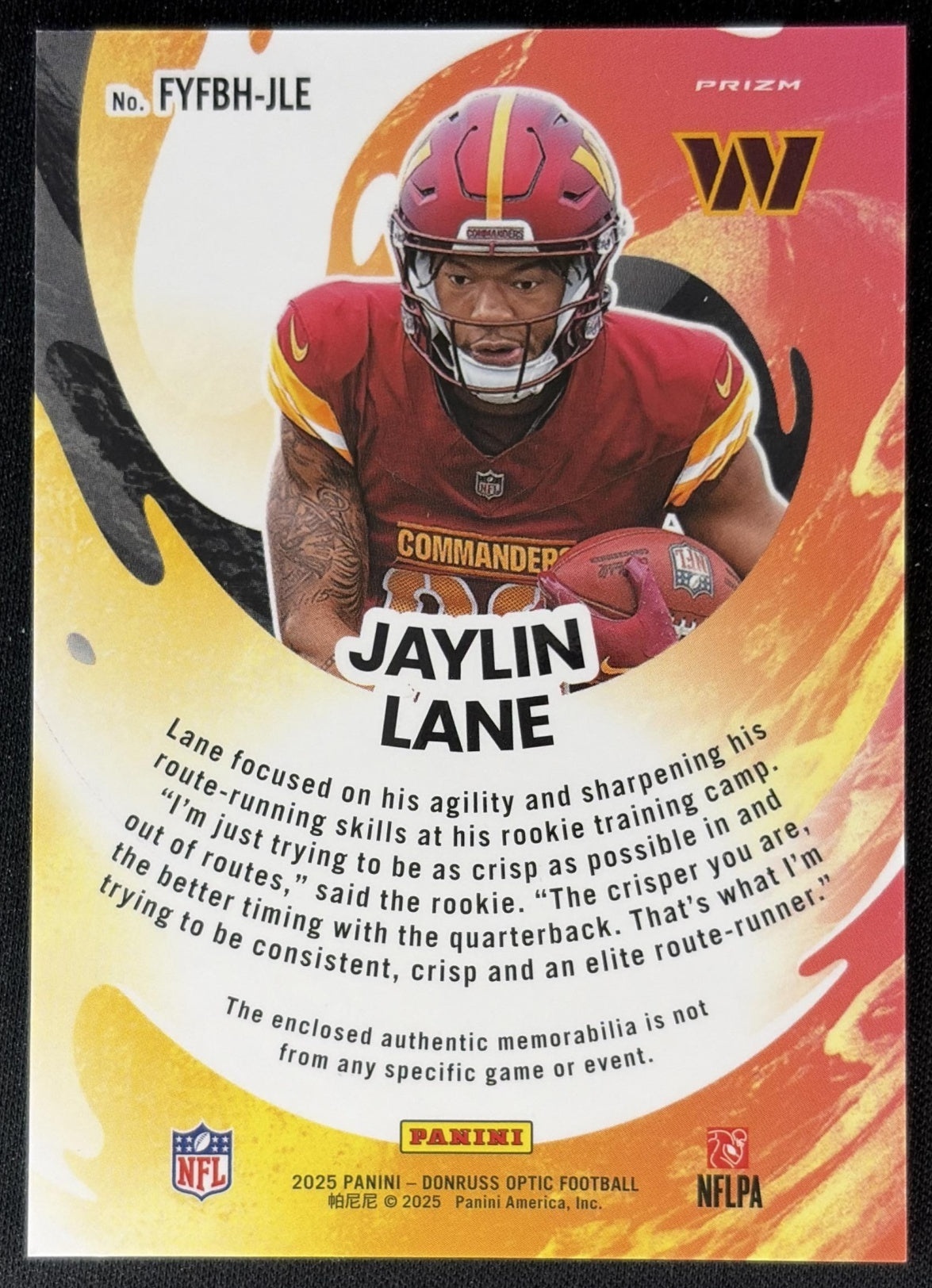 Jaylin Lane 2025 Donruss Optic First Year Fresh Blue Hyper Prizm Commanders Sports Trading Cards