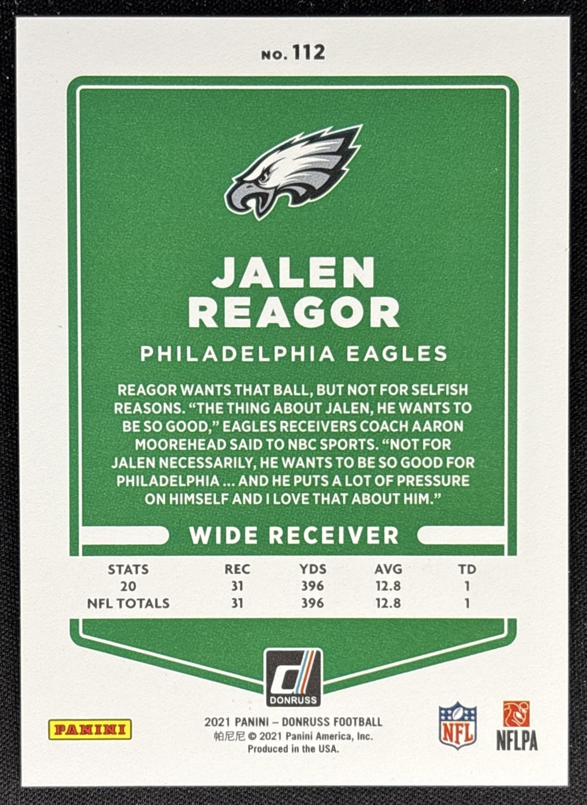Jalen Reagor 2021 Panini Donruss Press Proof Premium Eagles Dolphins Sports Trading Card