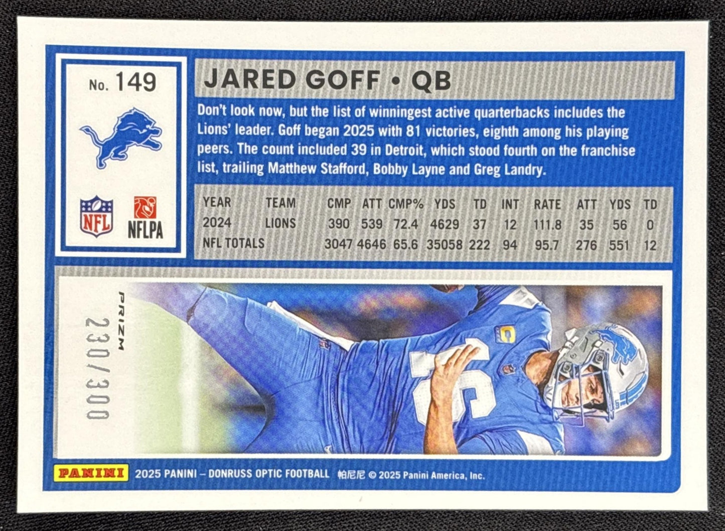 Jared Goff 2025 Panini Donruss Optic Wave Prizm /300 Lions