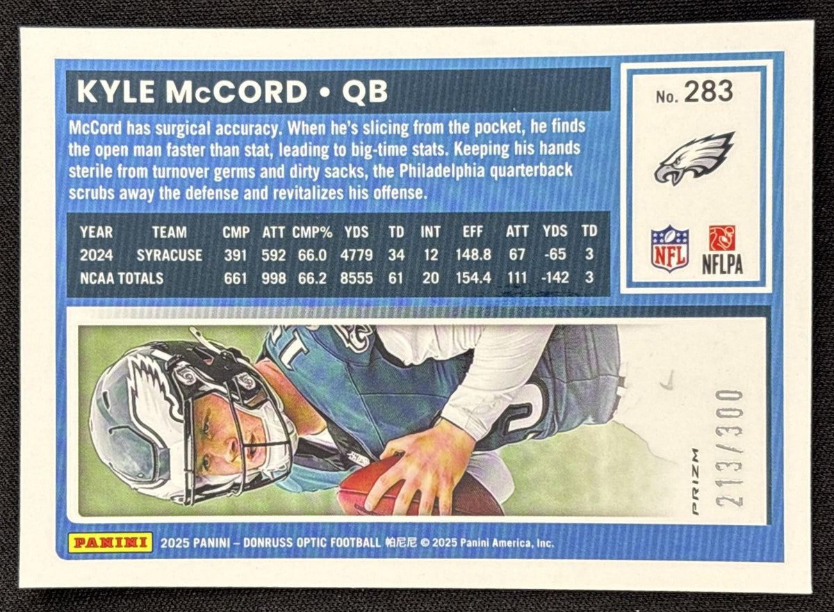 Kyle McCord 2025 Panini Donruss Optic Rated Rookie Wave Prizm /300 Eagles