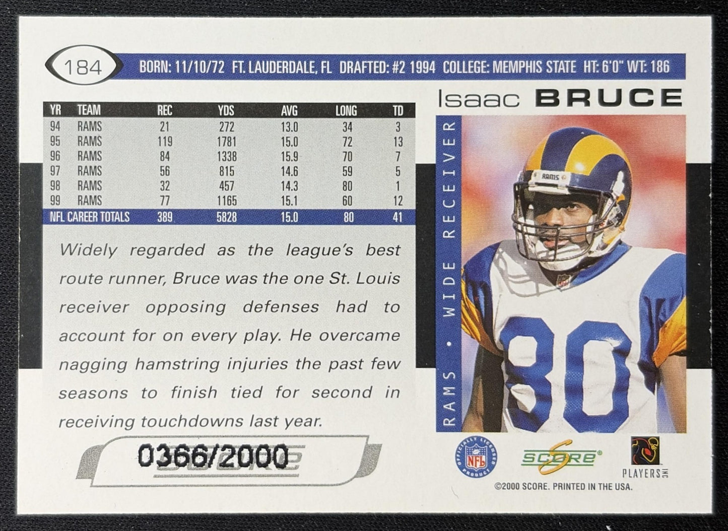 Isaac Bruce 2000 Score Scorecard /2000 Rams