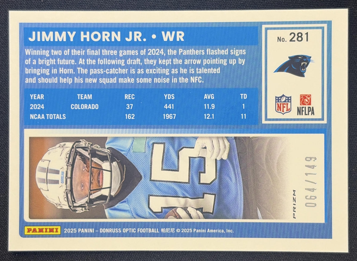 Jimmy Horn Jr. 2025 Panini Donruss Optic Rated Rookie Red Prizm /149 Panthers