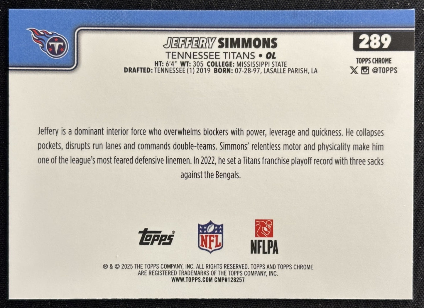Jeffery Simmons 2025 Topps Chrome Titans Sports Trading Cards