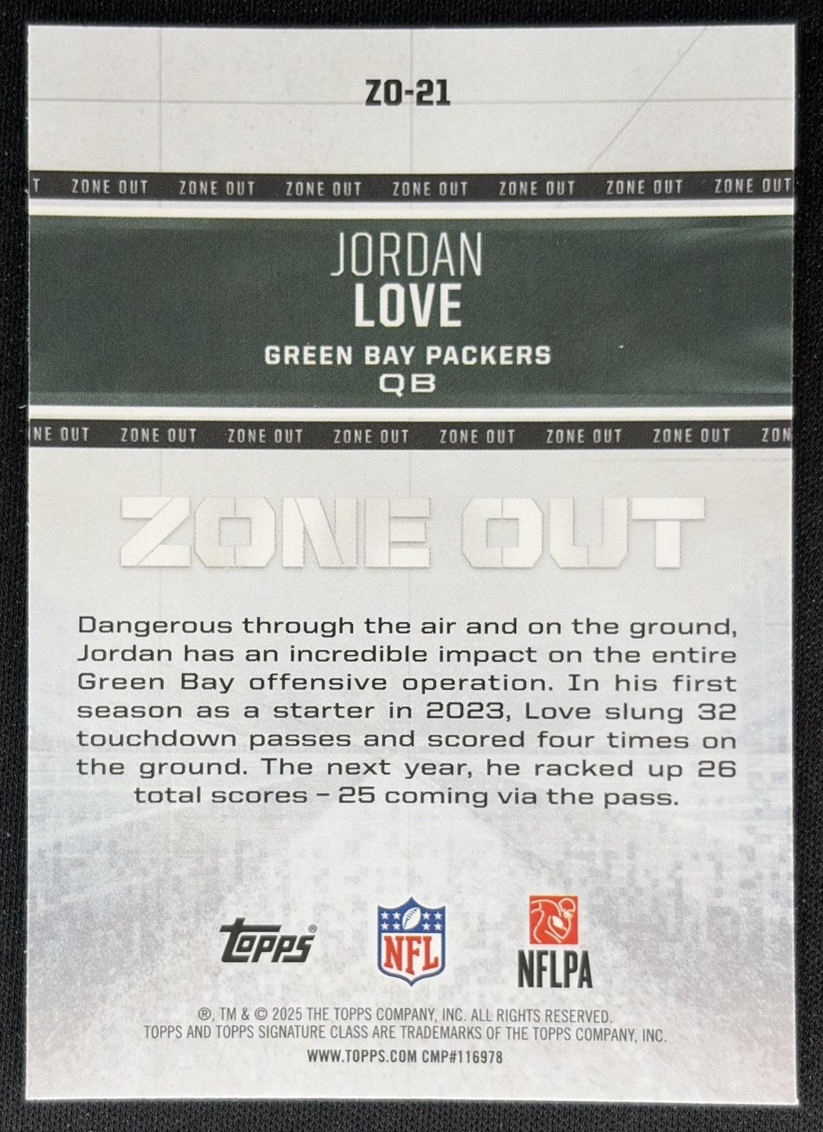 Jordan Love 2025 Topps Signature Class Zone Out Packers