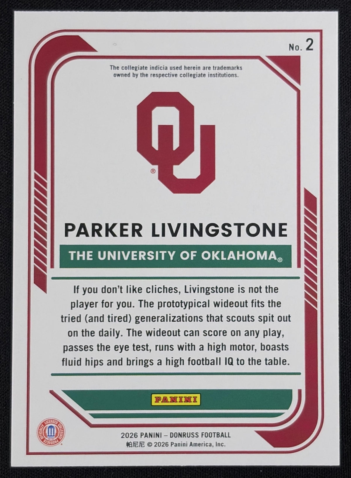 Parker Livingstone 2026 Panini Donruss Lighting Sooners
