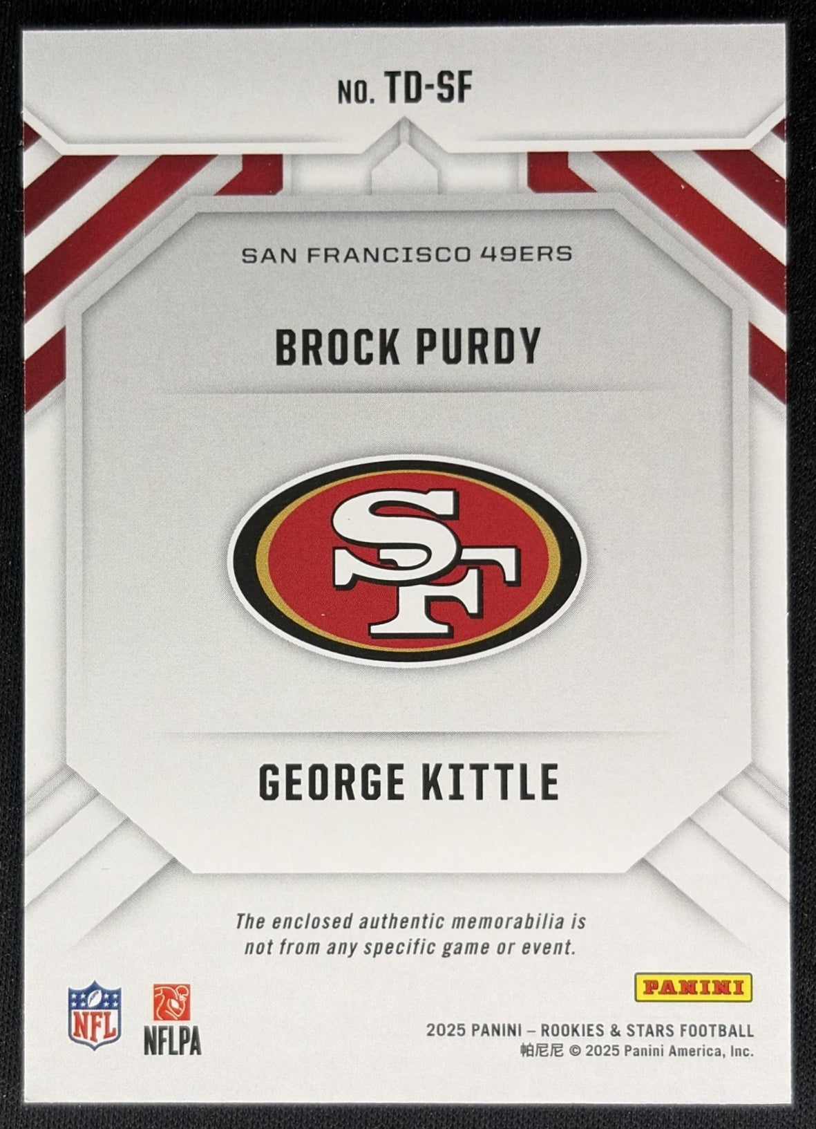 Brock Purdy George Kittle 2025 Panini Rookies & Stars Team Duals 49ers Sports Trading Cards
