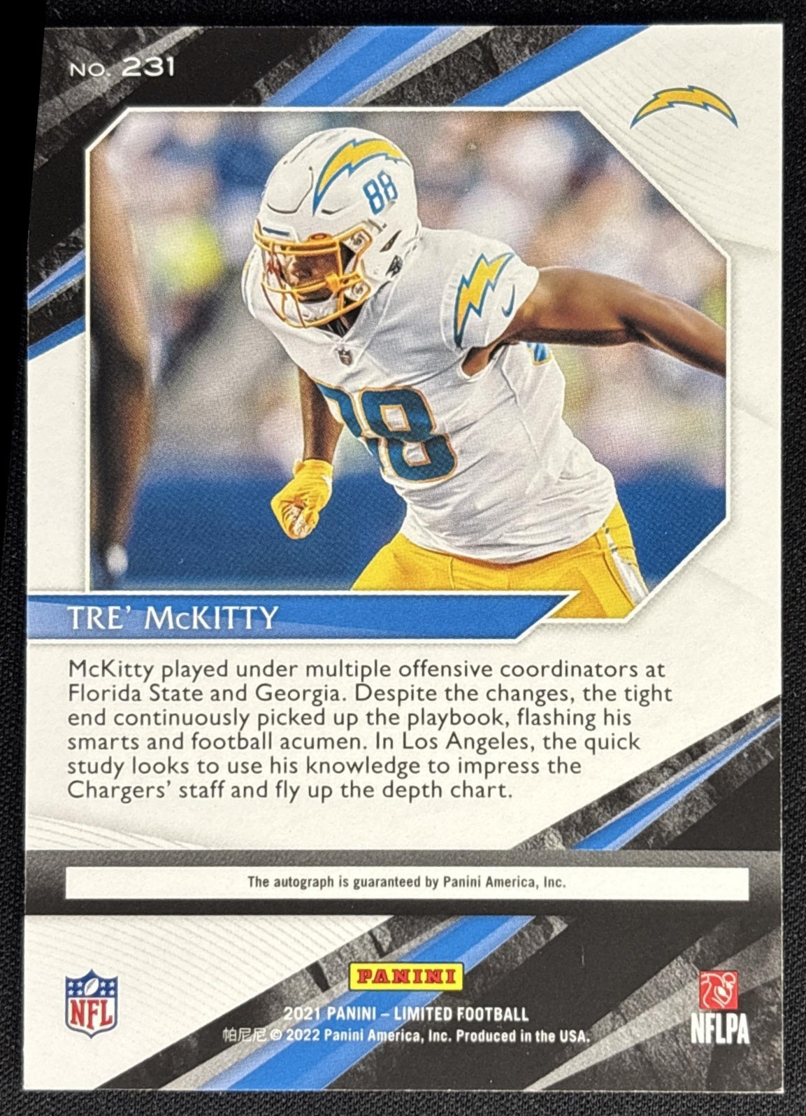 Tre McKitty 2021 Panini Limited /99 Chargers