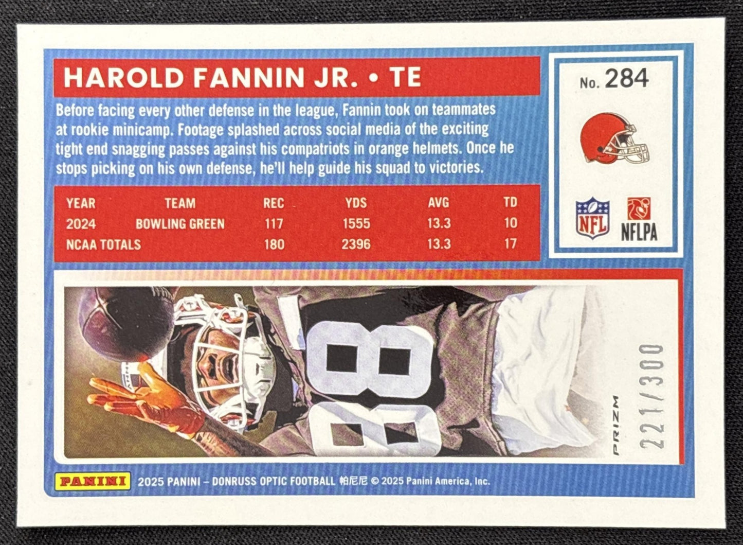 Harold Fannin Jr. 2025 Panini Donruss Optic Rated Rookie Wave Prizm /300 Browns - back