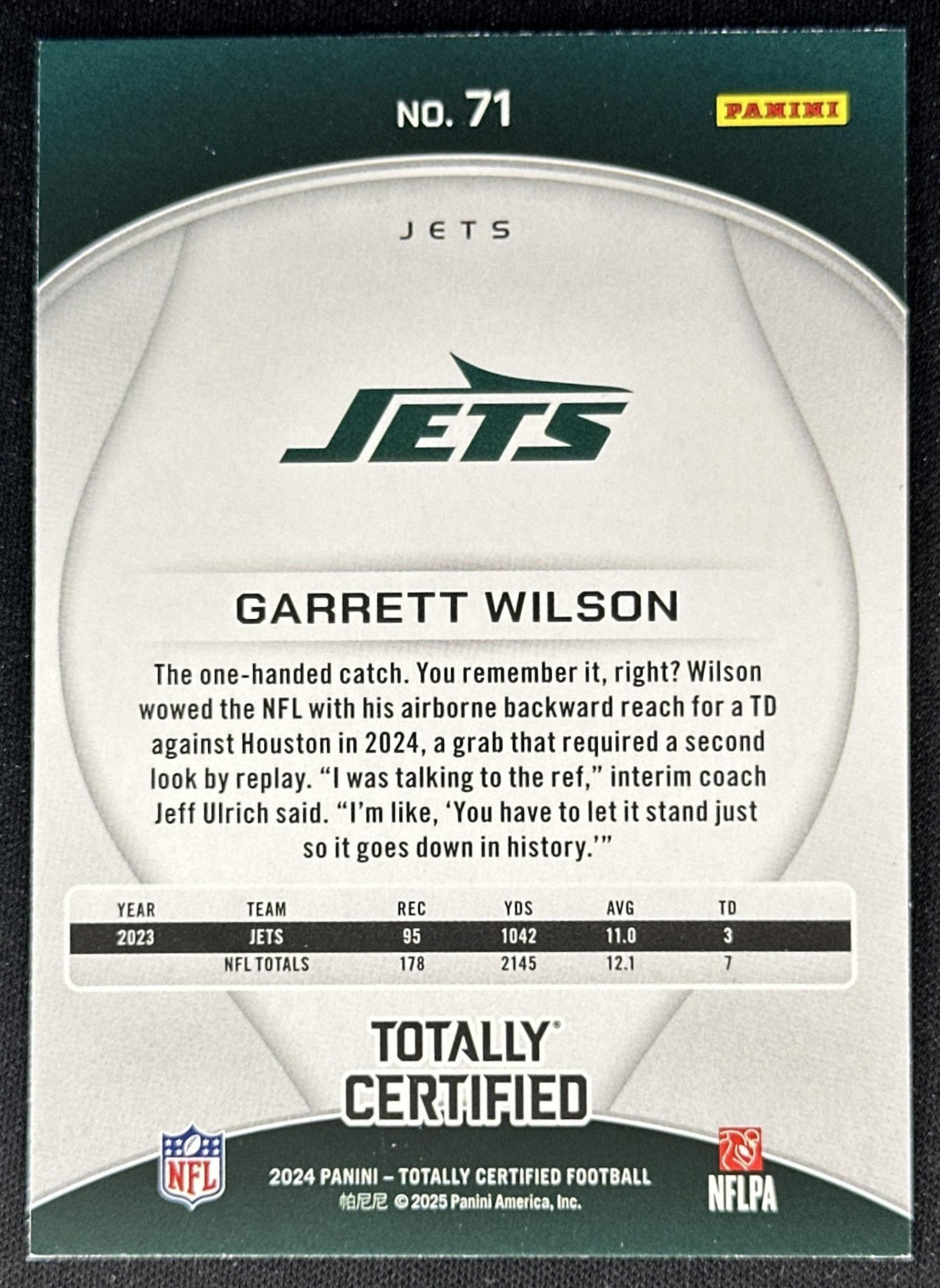 Garrett Wilson 2024 Panini Certified Red Jets back