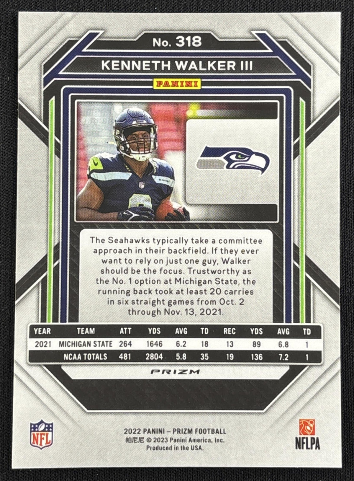 Kenneth Walker III 2022 Panini Prizm Orange Ice Seahawks