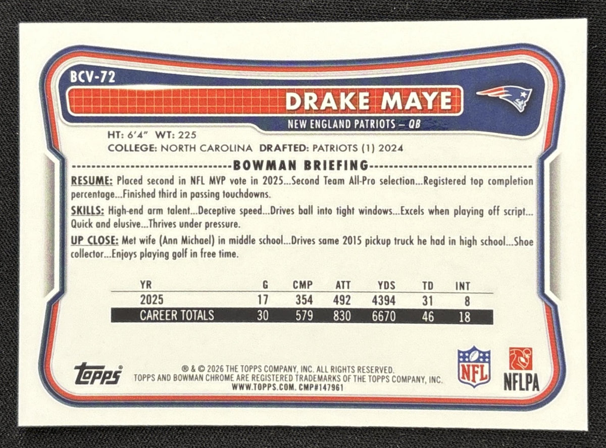 Drake Maye 2026 Bowman Chrome NFL Mojo Refractor Patriots