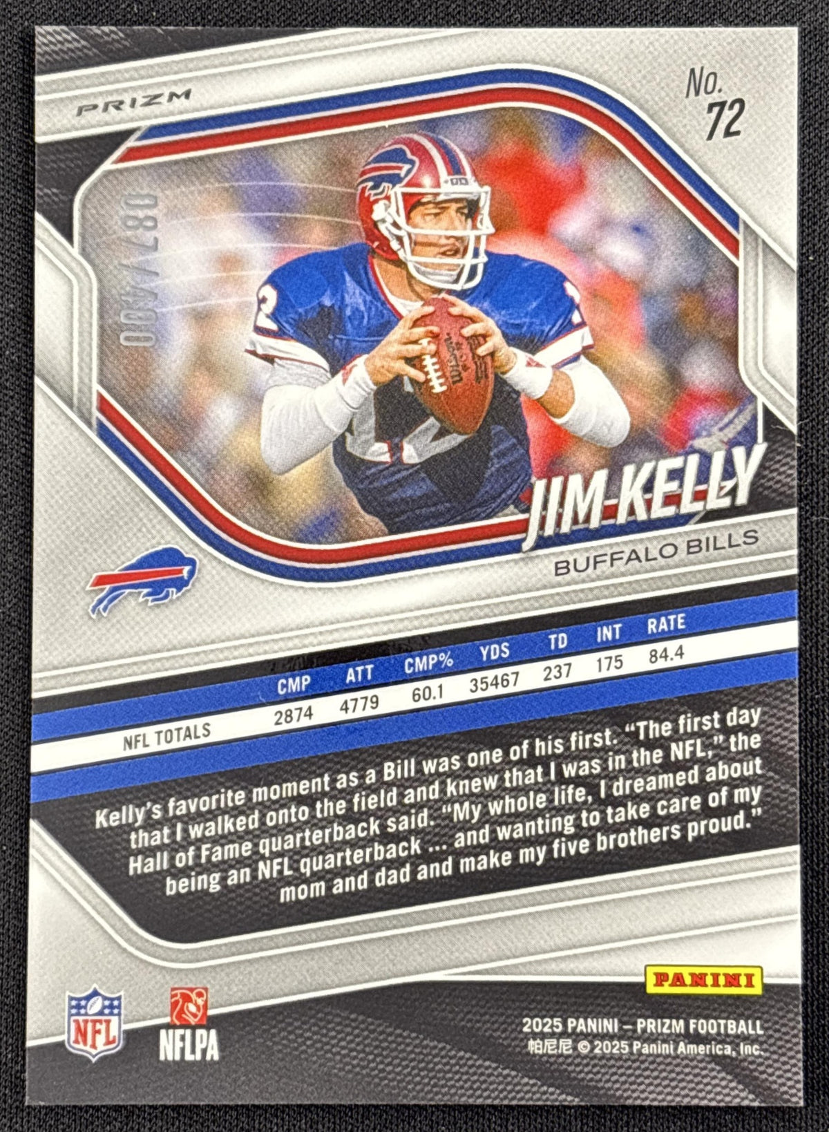 Jim Kelly 2025 Panini Prizm Pandora /400 Bills