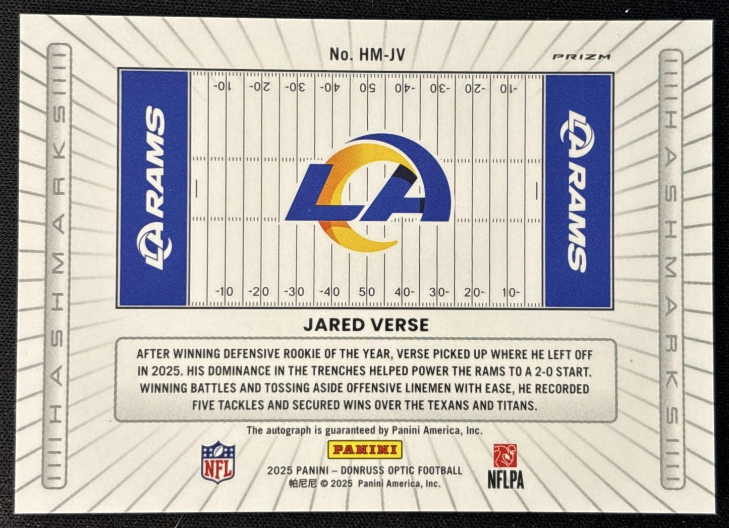 Jared Verse 2025 Panini Donruss Optic Hash Mark Auto Holo Prizm Rams