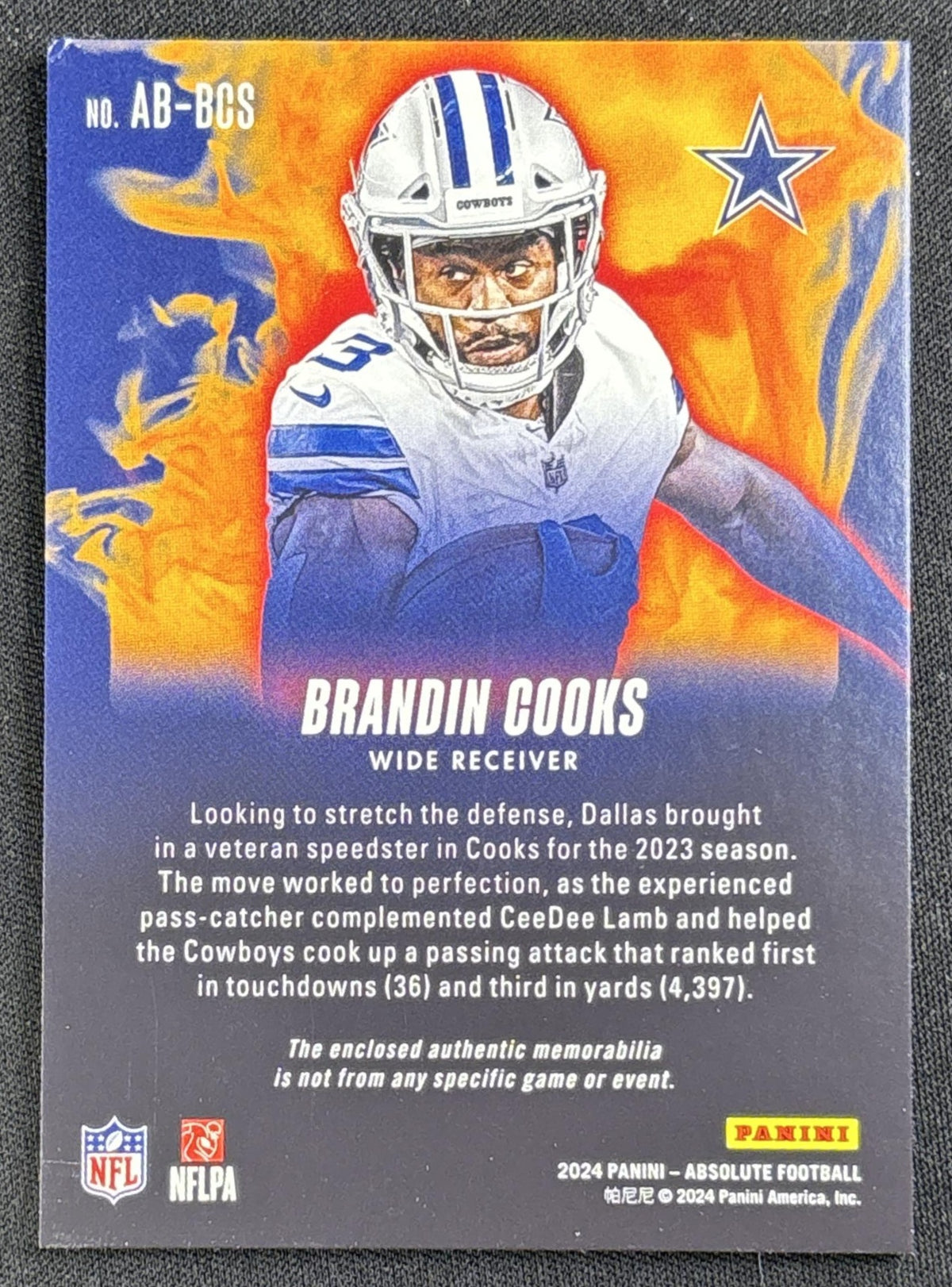 Brandin Cooks 2024 Panini Absolute Burners Cowboys